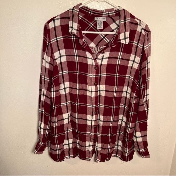 Catherine’s Button Down Shirt Red Plaid Handkerchief Back - Picture 2 of 8